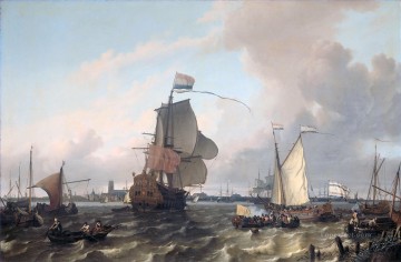 Het oorlogsschip ロッテルダム前のマース川の軍艦ブリーレ ルドルフ・バックハイゼン 1689 Oil Paintings